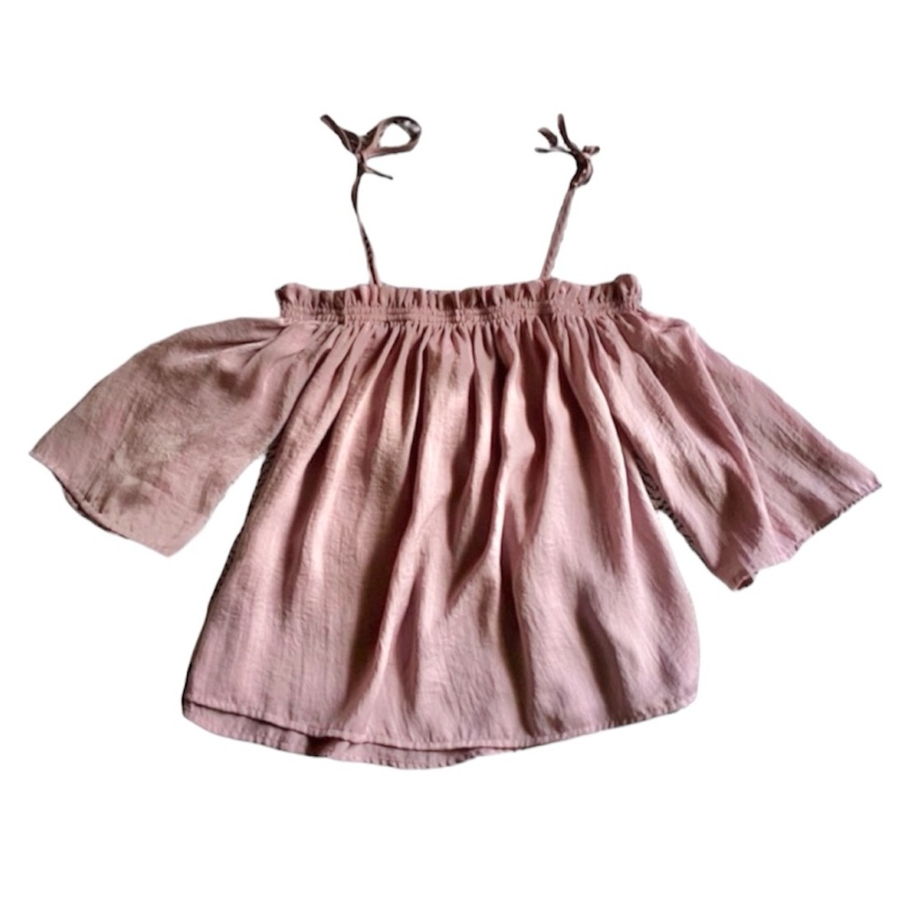 Mauve Off the Shoulder Tie Flowy Satin Top S